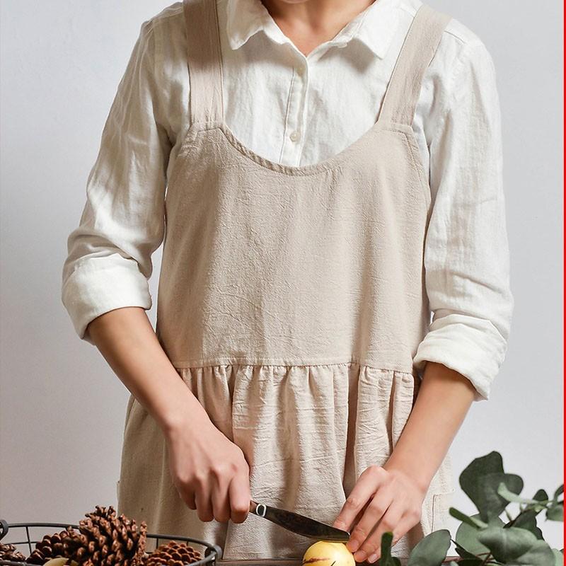 エプロン おしゃれ リネン 大人 レディース 麻 バッククロス ナチュラル ワンピース | ブランド登録なし | 13