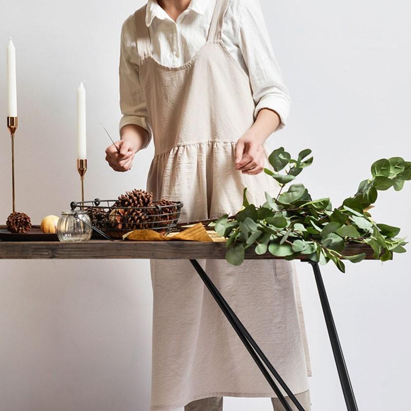 エプロン おしゃれ リネン 大人 レディース 麻 バッククロス ナチュラル ワンピース | ブランド登録なし | 14