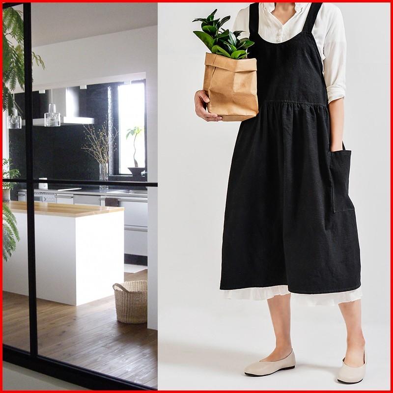 エプロン おしゃれ リネン 大人 レディース 麻 バッククロス ナチュラル ワンピース | ブランド登録なし | 15