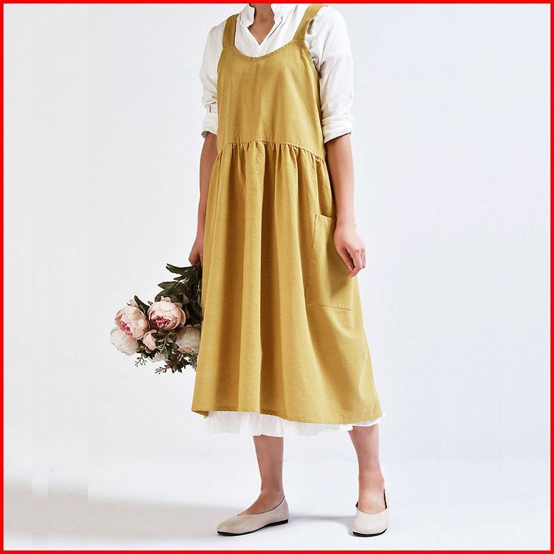 エプロン おしゃれ リネン 大人 レディース 麻 バッククロス ナチュラル ワンピース | ブランド登録なし | 01