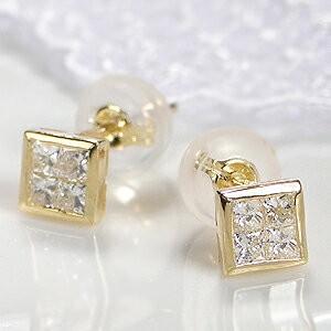 K18 YG ゴールド ピアス ダイヤモンド ダイヤ 0.26ct プリンセスカット