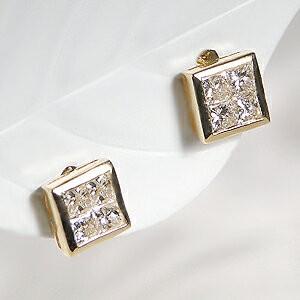 K18 YG ゴールド ピアス ダイヤモンド ダイヤ 0.26ct プリンセスカット スクエア 四角 スタッドピアス 18k 18金 AL-0086 :AL-0086:Alisa - 通販