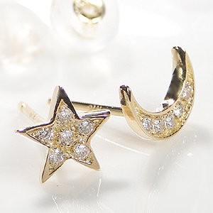 K18 YG ゴールド ピアス ダイヤモンド ダイヤ セット 三日月 星 スター 