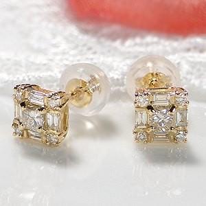 ダイヤモンド ピアス バケットカット 18k 18金 YG ダイヤ 0.4ct