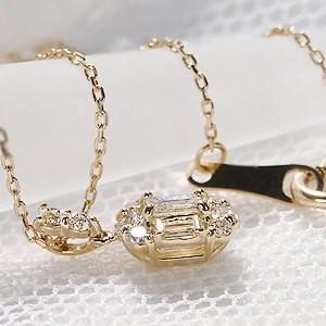 ダイヤモンド ネックレス バケットカット 18k 18金 0.2ct 長方形 