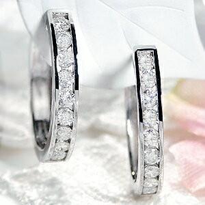 ホワイトゴールド K18WG ダイヤモンド 1.00ct レール留め フープ ピアス ダイヤ 18金 k18 １カラット １カラット ダイア レディース ギフト プレゼント AL-0284