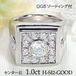 Pt900 K18YG ダイヤモンド メンズ リング 1.87ct GGSソーティング付 18金 ゴールド 指輪 プラチナ スクエア 印台
