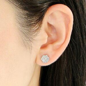 K18YG WG 1.0ct フラワーモチーフ ダイヤモンド ピアス ダイヤ 18金 