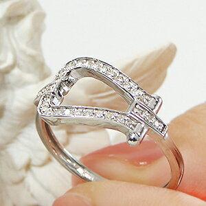 ピンキー対応 K18YG/WG 0.15ct ホースシュー ダイヤモンド リング 馬蹄 