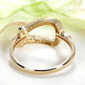 ピンキー対応 K18YG/WG 0.15ct ホースシュー ダイヤモンド リング 馬蹄 