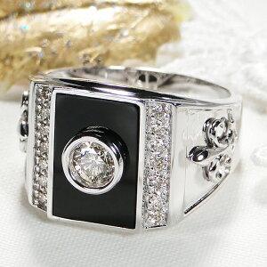 K18YG WG メンズ オニキス ダイヤ リング 0.50ct 18金 K18YG WG メンズ オニキス ダイヤ リング 0.50ct 18金