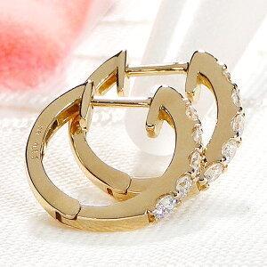 K18 YG WG ダイヤモンド 0.3ct 中折れ フープ ピアス 可愛い ダイヤ 18  