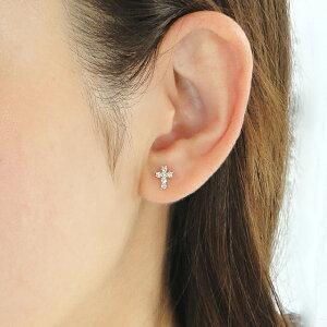 イエローゴールド K18 YG 0.2ct クロス ダイヤモンド ピアス ダイヤ  