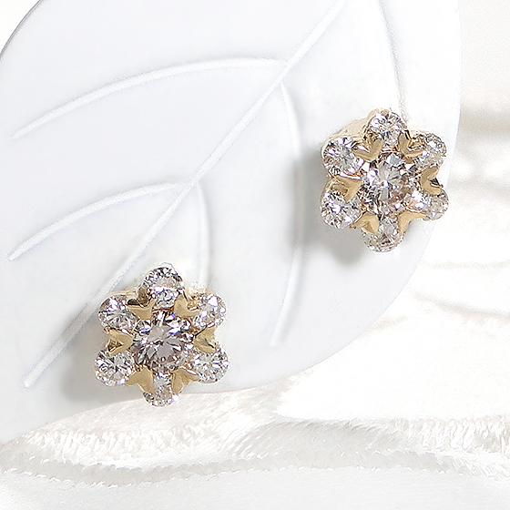 K18 YG WG 0.4ct フラワーモチーフ ダイヤモンド ピアス 送料 K18 YG WG 0.4ct フラワーモチーフ ダイヤモンド ピアス 送料
