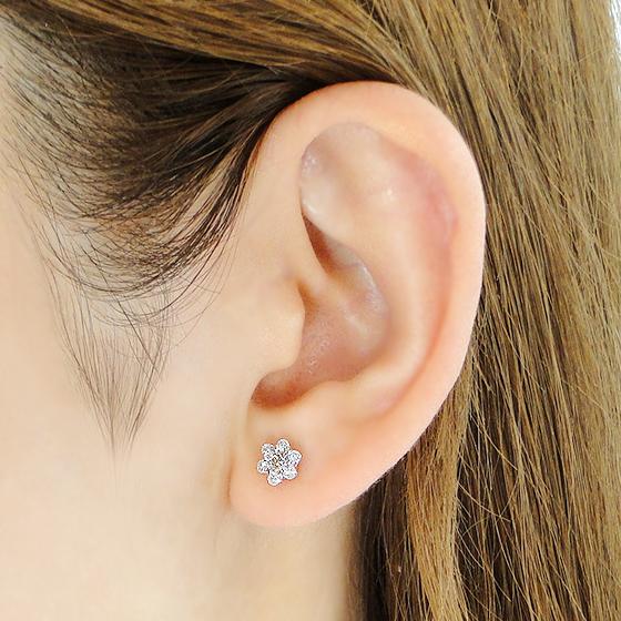 K18 YG WG 0.4ct フラワーモチーフ ダイヤモンド ピアス 送料 K18 YG WG 0.4ct フラワーモチーフ ダイヤモンド ピアス 送料