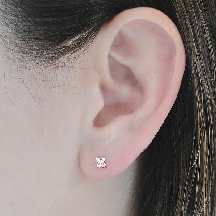 K18 YG WG 0.16ct フラワーモチーフ ダイヤモンド ピアス 送料無料 18  