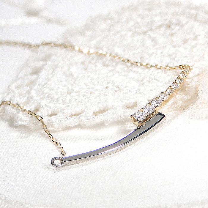 K18YG Pt900 ダイヤモンド ライン ネックレス 0.10ct 送料無料 18金 