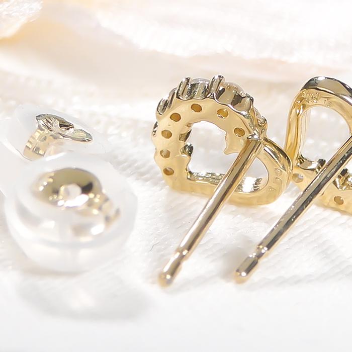 K18YG 0.1ct オープンハート ダイヤモンドピアス 送料無料 18金 k18 