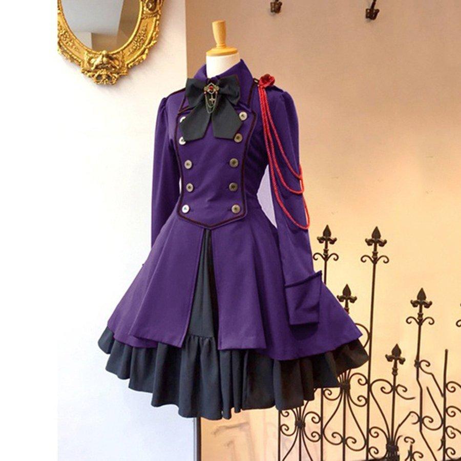 ワンピース フリル ツートン アイドル衣装 ハイローロリータワンピースドレスゴスロリ軍服ワンピース Opドレス ボタン リボン At Alita 通販 Yahoo ショッピング