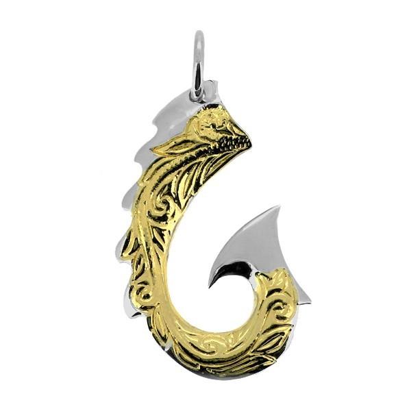 フック ペンダントヘッド(チェーンなし) 釣り針 ハワイアン スクロール ネックレス ペンダント シルバー925 銀 プレゼント