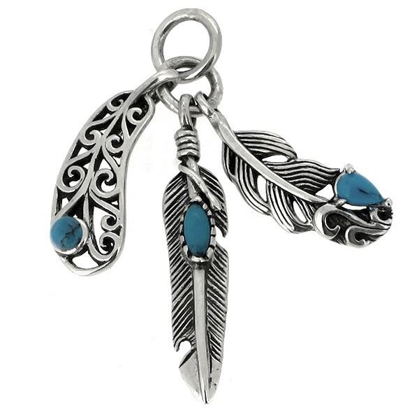 フェザー ペンダントヘッド(チェーンなし) 羽根 ネイティブ ターコイズ ネックレス ペンダント シルバー925 銀 プレゼント