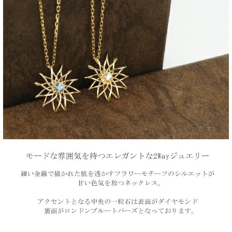 ネックレス レディース ゴールド リバーシブル ダイヤモンド ブルー