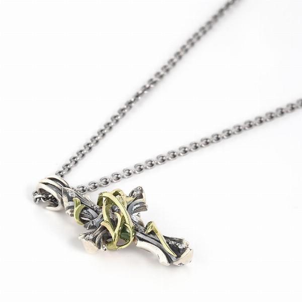Ms collection ネックレス メンズ ブランド シルバー ゴールド ソーン ブランブルクロス 十字架 ペンダント チェーン付 エムズコレクションの画像