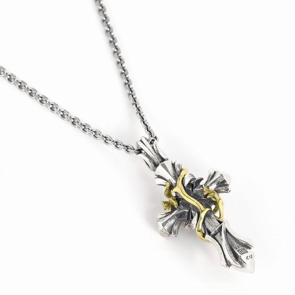 Ms collection ネックレス メンズ ブランド シルバー ゴールド ソーン ブランブルクロス 十字架 ペンダント チェーン付 エムズコレクションの画像