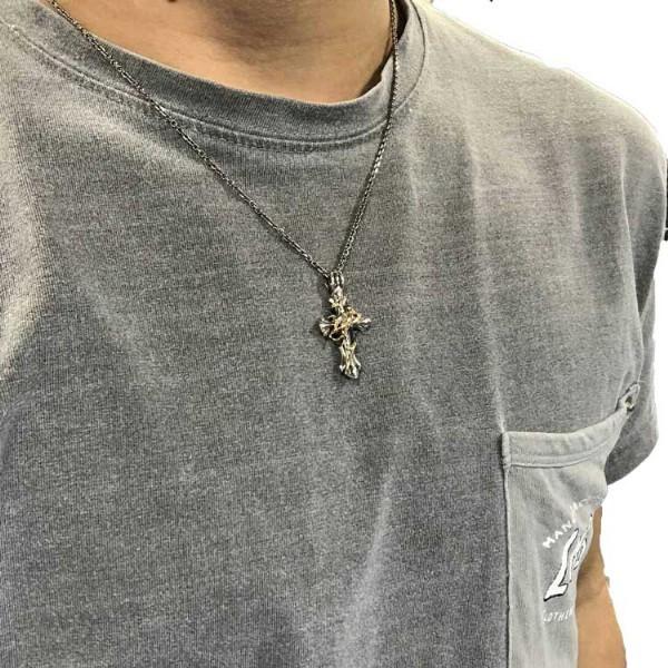 Ms collection ネックレス メンズ ブランド シルバー ゴールド ソーン ブランブルクロス 十字架 ペンダント チェーン付 エムズコレクションの画像