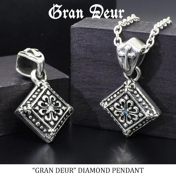 GRAN DEUR シルバーネックレス メンズ ダイヤモンド エンブレム ユリ スクエア ブランド チェーン付 プレゼント