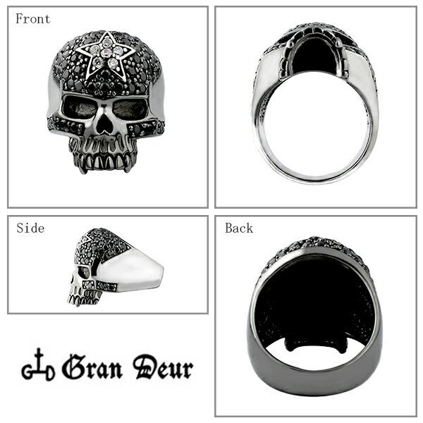 GRAN DEUR シルバーリング メンズ ブラック スカル ジルコニア スター