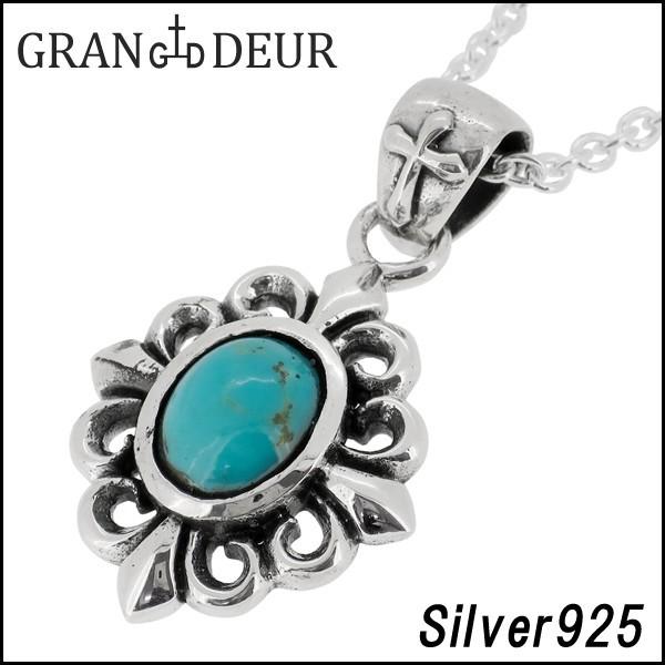 国内配送 Gran Deur シルバーネックレス メンズ キングマンターコイズ フレア ブランド チェーン付 プレゼント 全ての Cataractresearch Org