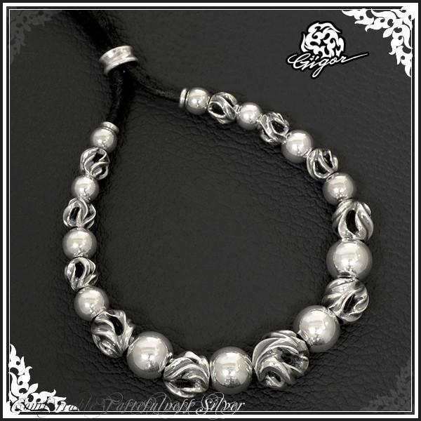 GIGOR ブレスレッド メンズ ブランド シルバー ダイラニティー 15-19cm シルバー925 レザーブレスレッド ジゴロウ