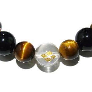 イエロータイガーアイ 数珠 ブレスレッド 戦国武将 坂本龍馬 手彫り