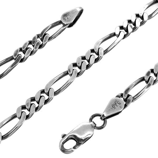 シルバーチェーン チェーンネックレスのみ 燻し 黒 フィガロチェーン 70cm 幅5.1mm メンズ シルバー925 おしゃれの画像