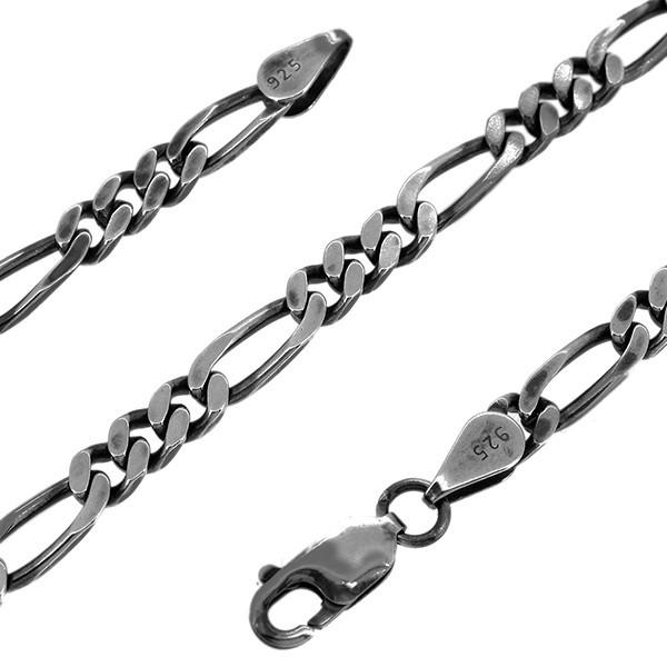 シルバーチェーン チェーンネックレスのみ 燻し 黒 フィガロチェーン 70cm 幅5.1mm メンズ シルバー925 おしゃれの画像