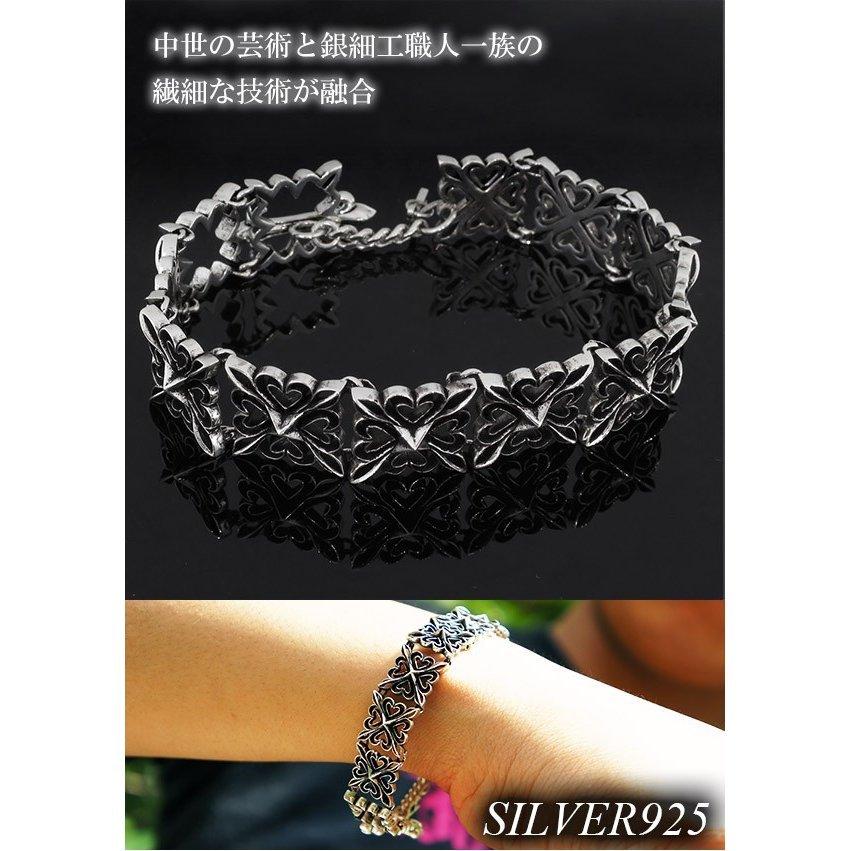 シルバーブレスレット メンズ 透かし ユリ リリー クロス ブランド