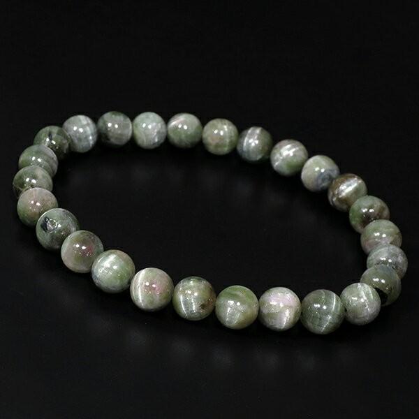 ★(黒狗皐羅！)バイカラーグリーントルマリン 7.5ミリ珠ブレス④(SA) キャッツアイトルマリン 数珠 ブレスレッド グリーン ブラジル産 7mm