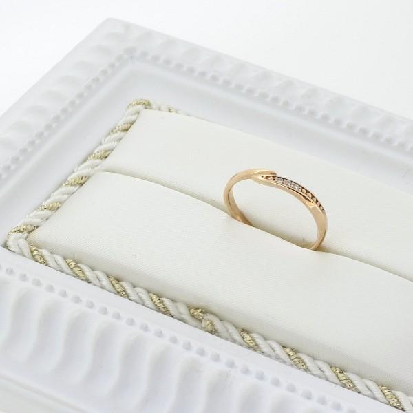 シンプル ゴールドリング モード ウェーブ ペア 結婚指輪 婚約指輪 ブライダル 10金 ピンクゴールド ダイヤモンドの画像