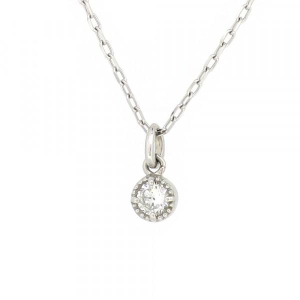 一粒 ゴールドネックレス(チェーン付きペンダント) ミル打ち 18金 ホワイトゴールド ダイヤモンド ダイアモンド
