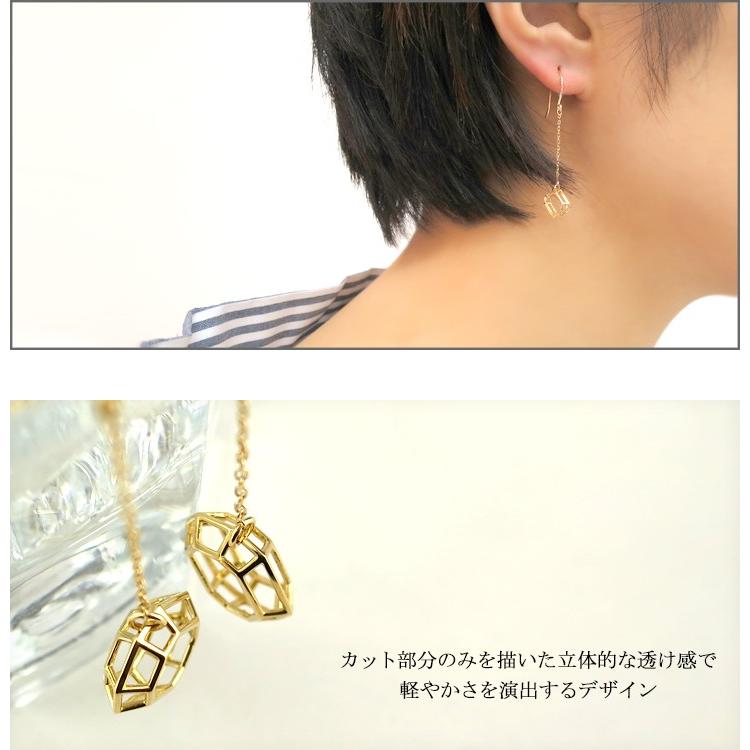 K18 透かし 宝石 シルエット フックピアス レディース 揺れる ゴールド