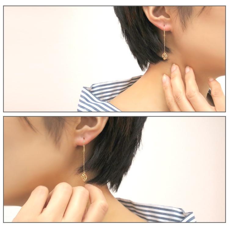 K18 透かし 宝石 シルエット フックピアス レディース 揺れる ゴールド