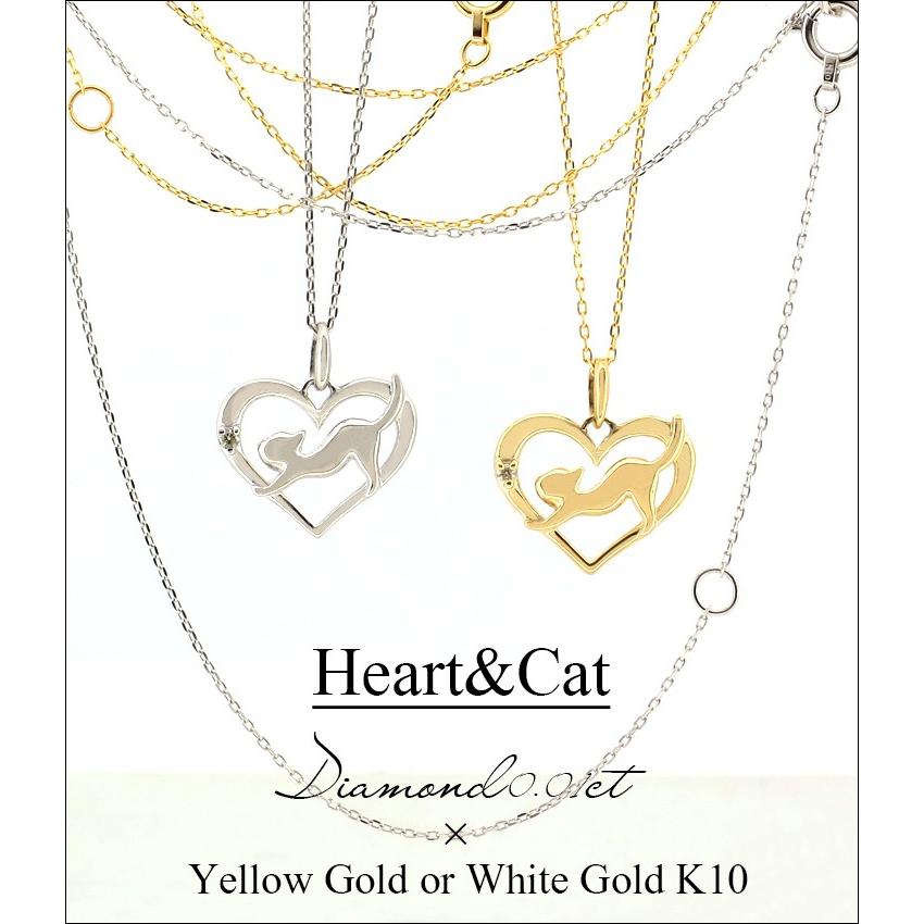 猫 ハート ゴールド ネックレス レディース キャット シルエット