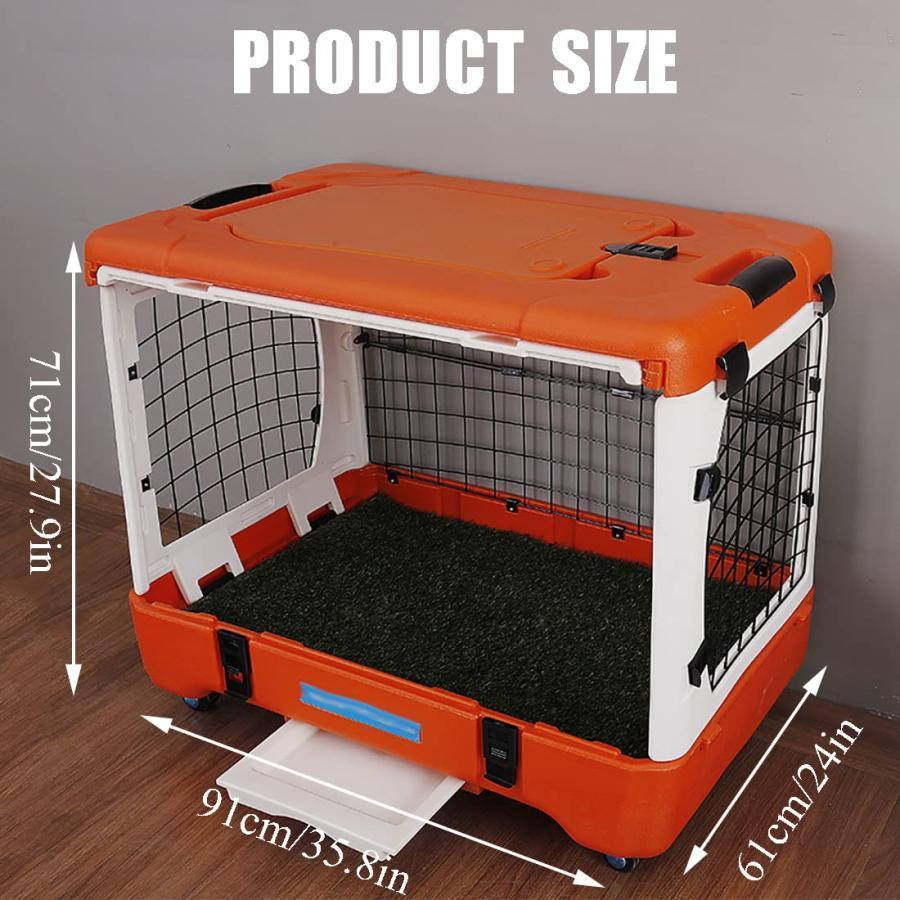 公式 グッズ 金属製の犬用クレート、ペットオレンジの金属製折りたたみケージ、噛みにくいプラスチック製のベーストレイとキャリアハンドルでアップグレード、子犬の旅行、ト 【KU2032875013】(70920円)