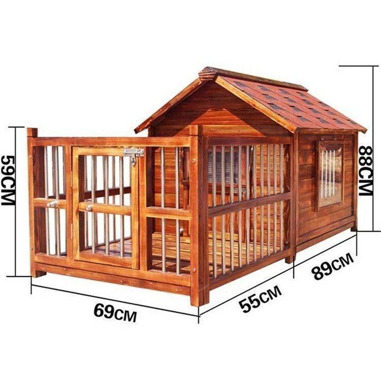 豪華犬別荘 庭付き ペットハウス 家庭用 犬小屋 窓2点窓1点 網戸 ドア付き 犬舎 外飼い 炭化板 木製 飼育ケージ 簡単組立 丈夫 室外 野外 通気性 防水 防腐 ペット用品、生き物 犬用品 犬小屋、屋外サークル