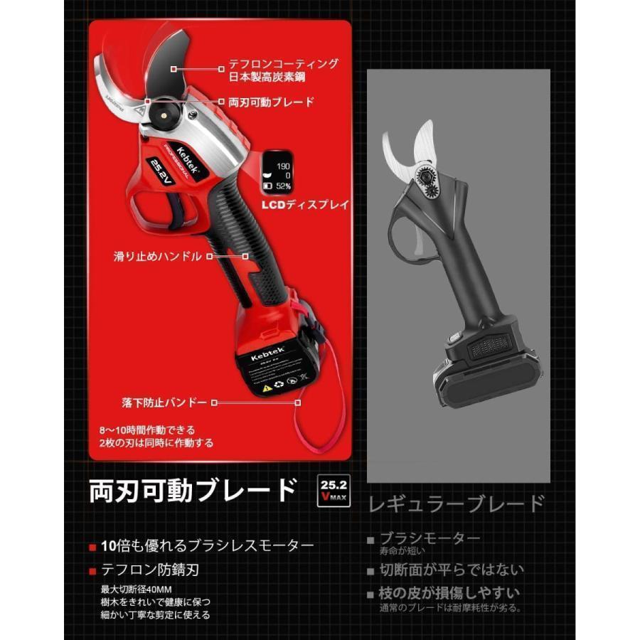 新品未使用！ Kebtek コードレス充電式剪定ハサミ 両刃可動 生産性向上 25.2V 電動剪定鋏 ブラシレスモーター 搭載 太枝切り鋏 電動 容量2500の電源2個付き プロ 園芸剪定用具 【O8302773893】(28966円)