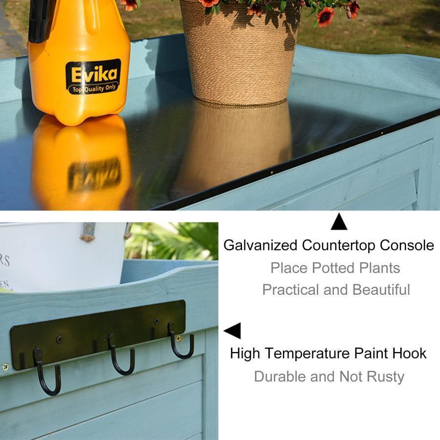 完動品 ガーデンポッティングベンチテーブル 作業台の金属製卓上 キャビネットとフック付き、 モミ天然木、防雨日焼け止め、中庭バルコニー入口用トーレージキャビネッ 【DGJ7175110967】(25032円)
