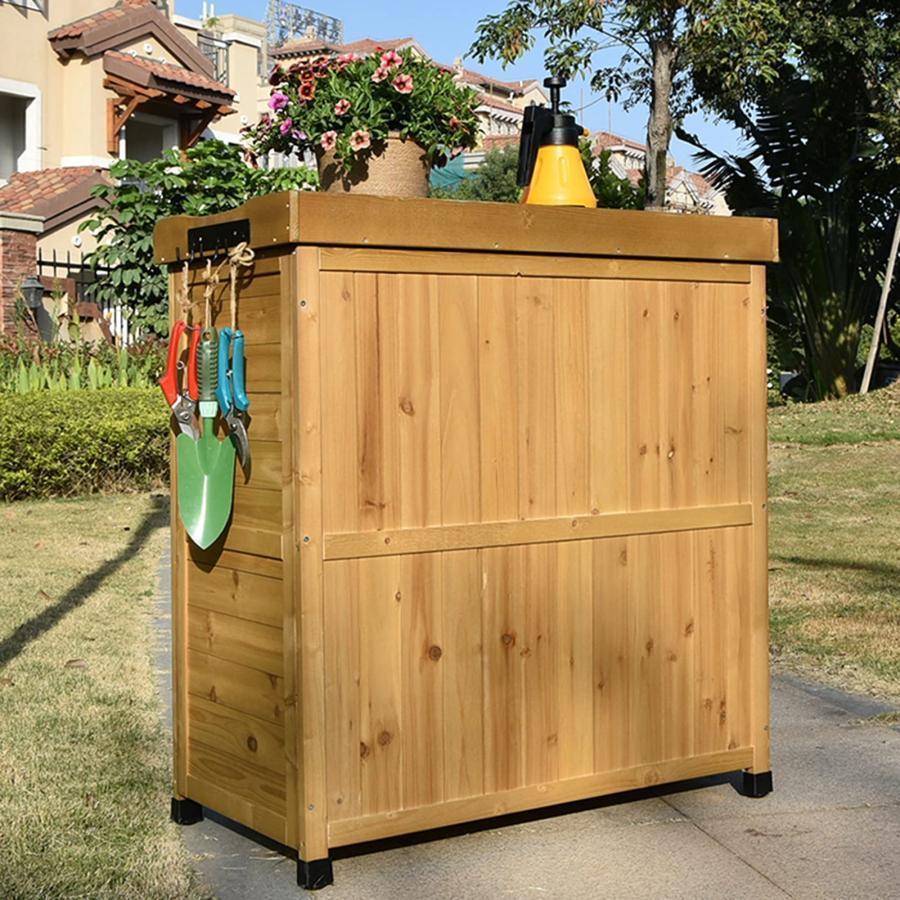 完動品 ガーデンポッティングベンチテーブル 作業台の金属製卓上 キャビネットとフック付き、 モミ天然木、防雨日焼け止め、中庭バルコニー入口用トーレージキャビネッ 【DGJ7175110967】(25032円)