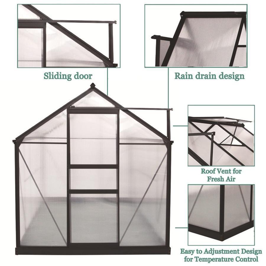 花園温室 アルミ温室 植物の温室 頑丈な金属フレーム温室 カバー ホーム温室 温室 ビニールハウス 家庭用 ポリカーボネートウォークインプラント温室、調節可能