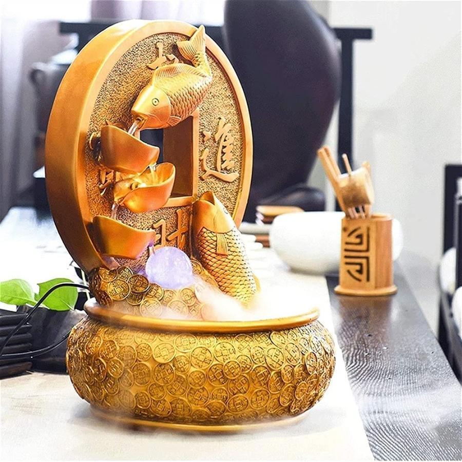 風水ホイール装飾 インゴット卓上噴水室内噴水 宝鉢 インテリア噴水 卓上噴水の装飾、現金牛の屋内噴水水中ポンプ屋内装飾のなだめるようなリラクゼーション 卓 
